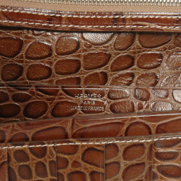High Quality Hermes Bearn Japonaise Croco Leather Bi-Fold Wallets H208 Brown Fake - Click Image to Close
